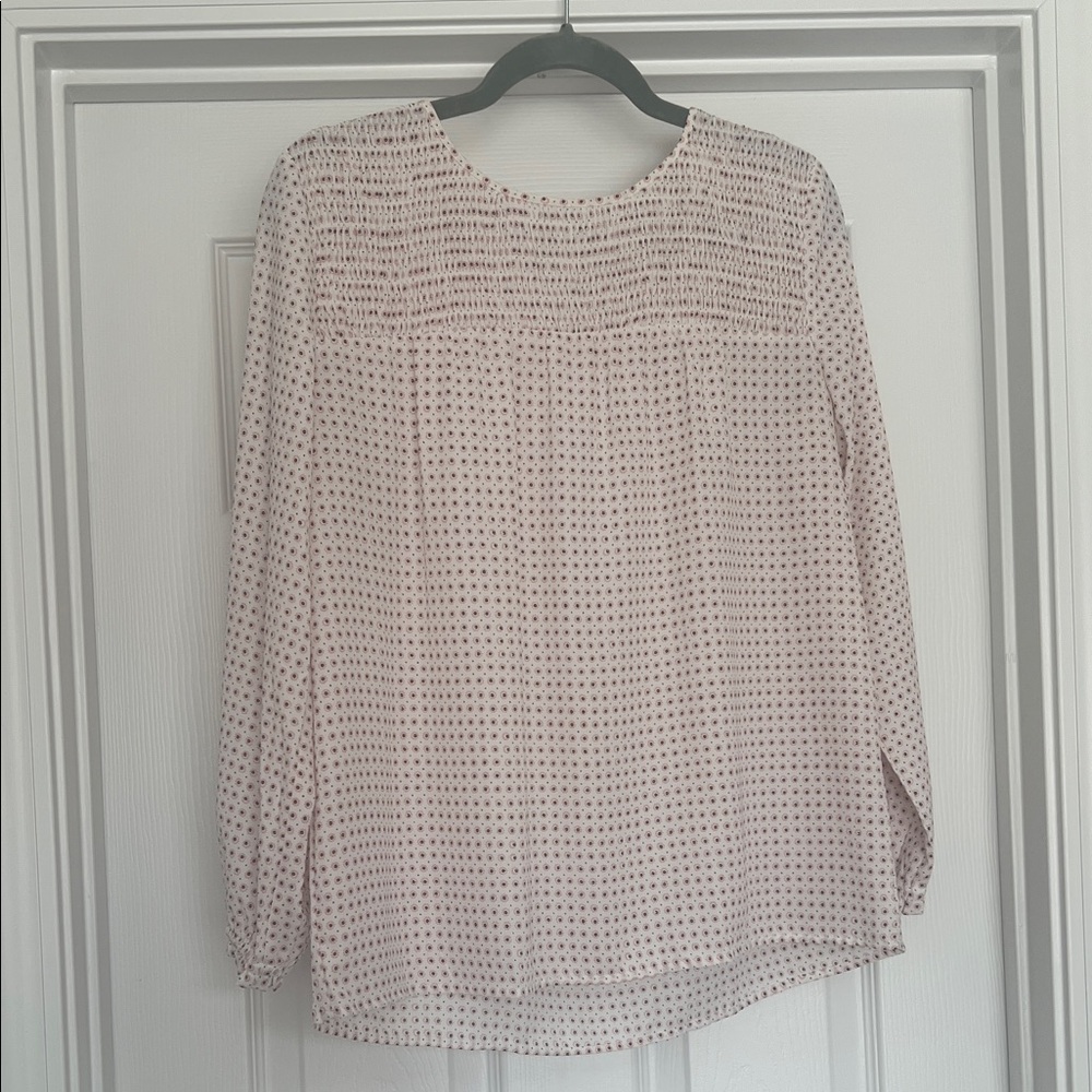 LOFT Light Pink Printed Long-Sleeve Blouse